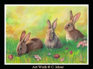 Hase Häschen Hasen Sommerszene ACEO Limited Edition Kunst Miniaturdruck - Bild 1 von 1