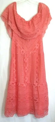 Vestido Midi BB Dakota Coral Encaje Superpuesto Hombro Descubierto Talla 4 Nuevo con Etiquetas Foto 1 de 4