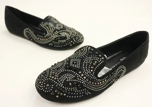 Scarpe mocassino piatto Rock Republic slip on donna taglia 9 M nere con strass - Foto 1 di 5