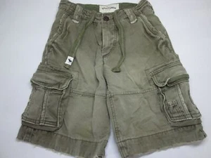 Abercrombie Youth Size 8 Cargo Denim Shorts Gray Tie Pockets Zipper Logo Casual - Picture 1 of 7