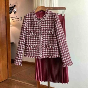 Custom Made To Order Tweed Houndstooth Jacket/Pleated Skirt Set Plus 1X-10X L826 - Picture 1 of 4