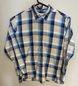 Tommy Bahama Men's Plaid 100% Silk Shirt Blue White XXL Long Sleeve EUC - Picture 1 of 7