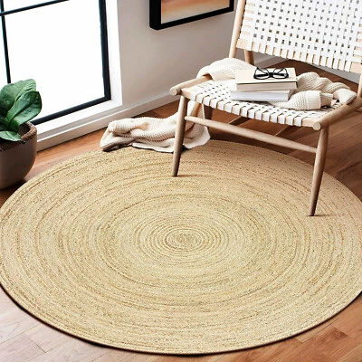3 Ft x 3 Ft Natural Fiber Reversible Beige Braided Area Rug Jute Round Rug - Image 1 of 4