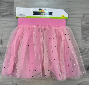 Girl's Tutu Skirt Pink Silver Gold Polka Dots Costume Girl’s Waist 18 - 24 NEW - Picture 1 of 4
