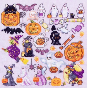 HALLOWEEN PUMPKIN GHOST BAT WITCH SPIDER CAT - Counted Cross Stitch Chart Only - Picture 1 of 1