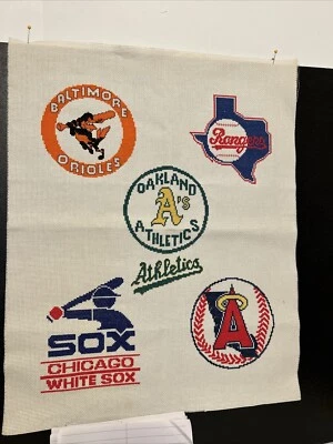 Cross Stitch Major League Baseball Mascots Emblems Logos Vtg 1980s, Pristine $25 - Image 1 of 4