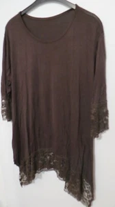 Made in Italy Damenshirt Gr. 50/52/54 Zipfelshirt Stretch Spitze Schwarz 3/4 Arm - Bild 1 von 3