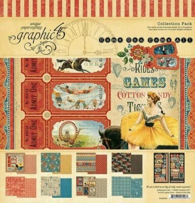 GRAPHIC 45 "COME ONE COME ALL" 12X12 PAPER PACK  CIRCUS FAMILY SCRAPJACK'S PLACE - Image 1 of 4
