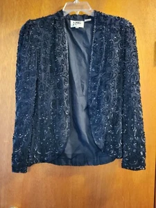 Nite Line SZ M vintage silk sequin jacket in black - Picture 1 of 10