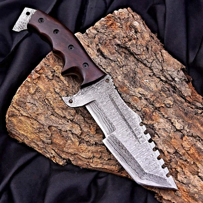 CUSTOM MADE HAND FORGED DAMASCUS STEEL HUNTING TRACKER KNIFE /LEATHER COVER 2908 - Изображение 1 из 4