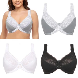 Plus Size 32-54 DDD F FF G H Women's Full Coverage Underwire Lace Minimizer Bra - Picture 1 of 36
