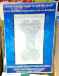 PERSONALIZED POOCH SPARKLE DOG SILVER BONE IRON ON DECAL APPROX. 2 " BY 4 " - Picture 1 of 1