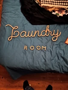 Wooden “Laundry” Cursive Script Wall Art Hanging Sign Laundry Room Grey 24 Long - Picture 1 of 3
