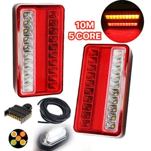 Pair of 20 LED TRAILER LIGHTS KIT 1x NUMBER PLATE, PLUG, 10M 5 CORE CABLE 10-30V - Picture 1 of 12