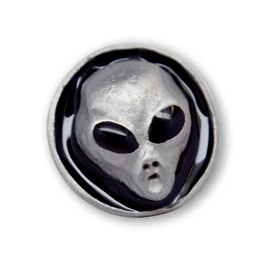Round Alien Head Silver and Black Enamel Finish Tie Tack Jacket/Hat Pin P-25 - Image 1 of 4