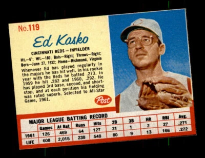 1962 Post Cereal #119 Ed Kasko NM-MT - Image 1 of 2
