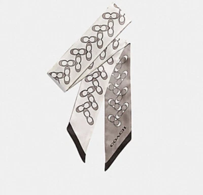 Coach Signature Silk Skinny Scarf Grey Birch Style No. 30068 - Image 1 of 4