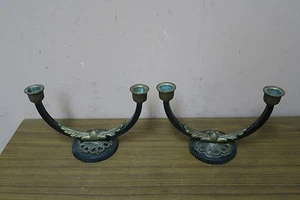 Pair @ 2 Antique ATO France French Gilt Metal Bronze Art Deco Candle Holder Gil - Picture 1 of 7