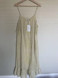 New Zara Embroider Gauze Cotton Spaghetti Strap Oversized MIDI Dress S  - Picture 1 of 7