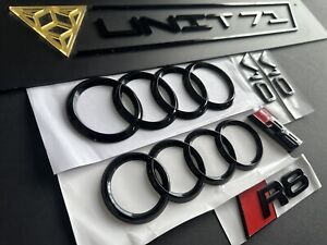 Audi R8 Gloss Black Full Badge Set Kit Boot Lid Trunk Emblem Grill V10 Rings