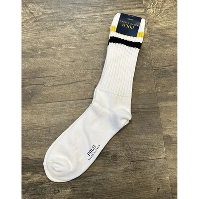 NUEVO CON ETIQUETAS Polo Ralph Lauren Varsity Botas Calcetines Blanco Algodón Calcetín Talla 10-13 Foto 1 de 4