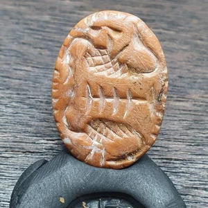 Mysterious animals antique jewelry egyptian art scarab stamp bead amulet engrave - Picture 1 of 10