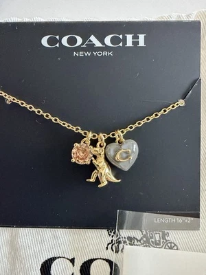 Nuevo con etiquetas Auténtico Collar Colgante COACH Rexy, Corazón, Cristal Dije.  Bolsa antipolvo Foto 1 de 4