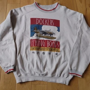 Vintage Levis Strauss Sweatshirt 1989 Chinese Ringer Dockers Flying Boats XL - Picture 1 of 10