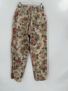 VTG High Waisted Mom Jeans 12 French Navy Floral Print Tapered Pleated 26 X 28 - Picture 1 of 11