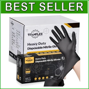 Heavy-Duty Black Disposable Nitrile Gloves, Box of 100 - Food-Safe & Latex-Free - Picture 1 of 11