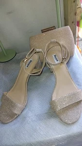 DUNE NEW ROSE BLUSH PINK SHIMMER LOW BLOCK HEEL & MATCHING BAG SIZE UK 6 EU 39 - Picture 1 of 10
