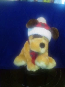 HugFun International 12" Plush Dog In Red Plaid Hat & Scarf Stuffed Animal - Picture 1 of 3