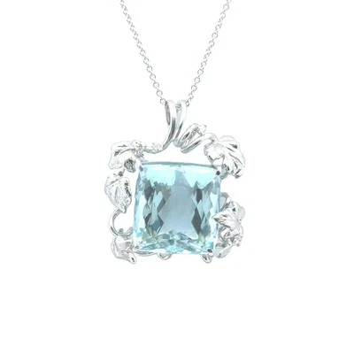 Colar pingente de ouro branco 18k com diamante água-marinha 24,56 quilates - Imagem 1 de 4