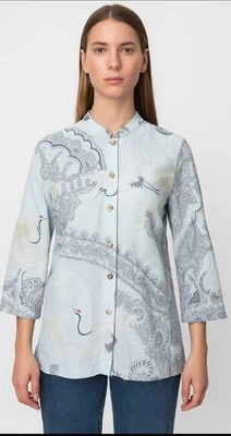 Sz MP CITRON Santa Monica Crinkled Bamboo Crane Blouse Ladies Petite - Image 1 of 4