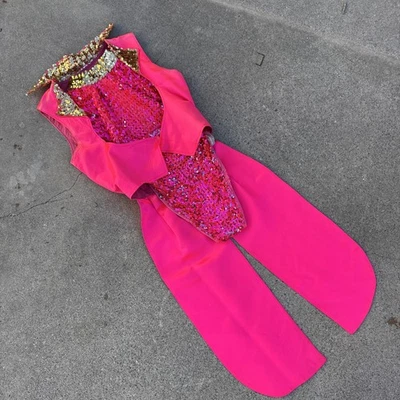 Vintage 1960s Pink Day Glow Sequin Dance Outfit Jacket Play Suit Showgirl 1970s - Image 1 of 4