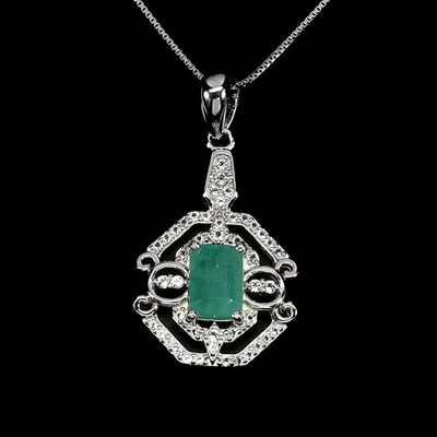 Collar de plata de ley 925 octágono esmeralda 7x5 mm topacio piedras preciosas joyería 18 pulgadas Foto 1 de 4