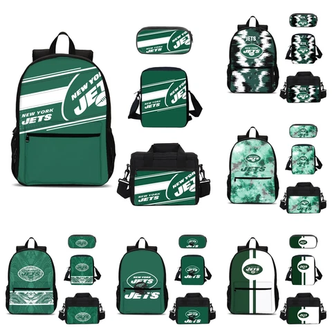 New York Jets Backpack Set 4PCS School Bag Lunch Bag Crossbody Bag Pen Box Gift Cover