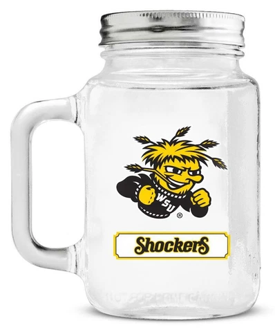 Wichita State Shockers Mason Jar - 20oz Glass With Lid [NEW] NCAA Mug Pint Cup Cover