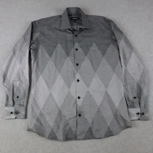 Jared Lang Shirt Mens Medium Casual Button Up Gray Diamond Long Sleeve - Picture 1 of 6