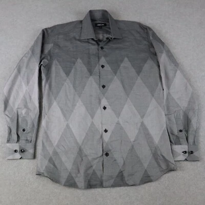 Jared Lang Shirt Mens Medium Casual Button Up Gray Diamond Long Sleeve - Image 1 of 4