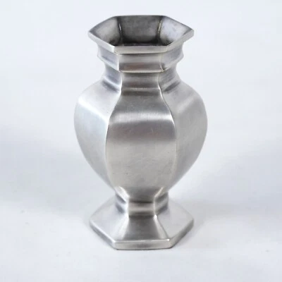 Vintage Pottery Barn Pewter Metal Vase 4" Urn Silver Gray - Image 1 of 4