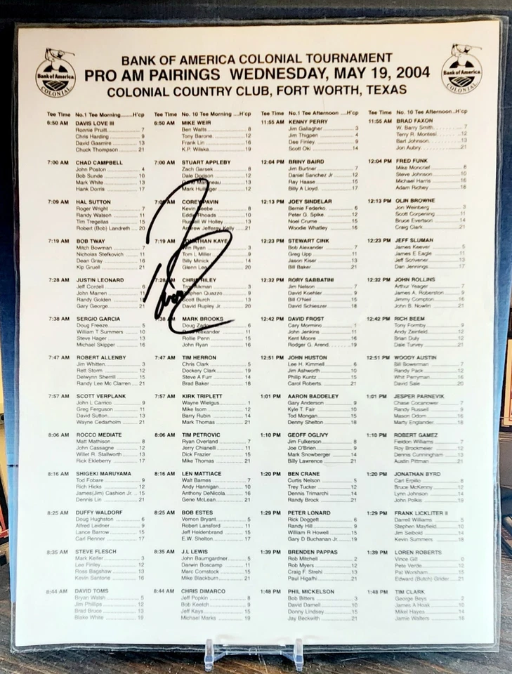 Guía de emparejamiento profesional del torneo colonial 2004 firmado - Davis Love III Foto 1 de 1