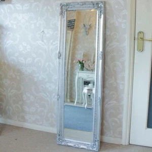 Tall slim silver wall mirror shabby vintage chic French ornate bedroom hallway - Picture 1 of 7