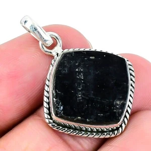 Natural Black Kyanite Throat Chakra Trendy Wife Pendant Jewelry 925 Solid Silver - Picture 1 of 7