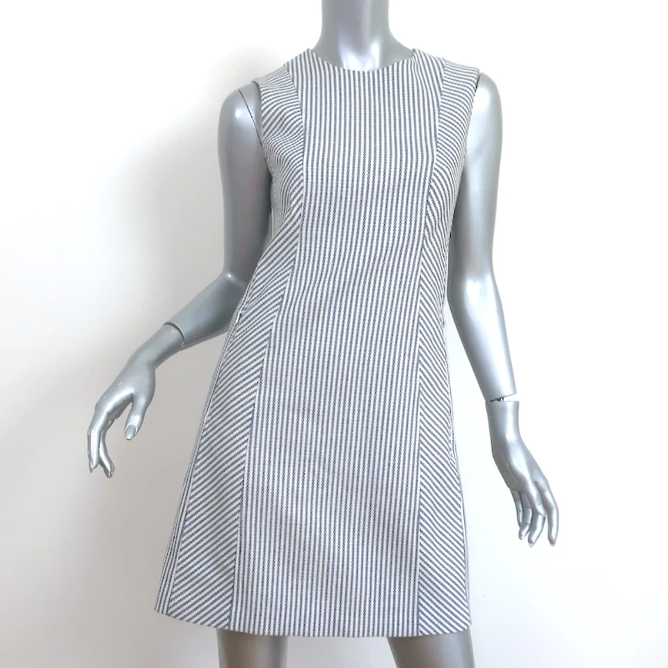 Theory Helaina Sleeveless Mini Dress Navy/White Striped Stretch Wool Size 2 - Image 1 of 4