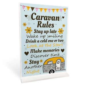 Home Sign For Caravan Standing Plaque Caravan Rules Sign Birthday Christmas Gift - Picture 1 of 6