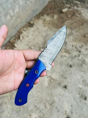 Damast Jagdmesser Skinner-Messer Handgearbeitet Camping Hobby Sammelbar Outdoor - Bild 1 von 2