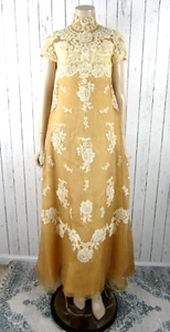 Vintage 60s Priscilla of Boston Empire Waist Pearl Sequin Lace Wedding Dress - Picture 1 of 15