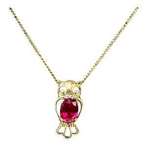 9ct 9K Yellow Gold Owl Pendant With Created Red Ruby. Brand New - Picture 1 of 8