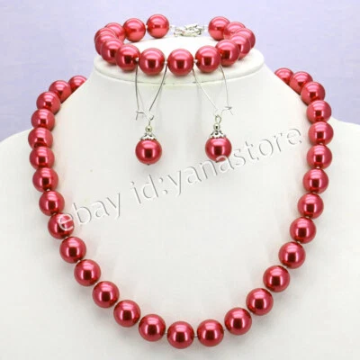 8/10/12mm Südsee Muschel Perle Rund Perlen Halskette Armband Ohrringe Set 18Zoll - Bild 1 von 4